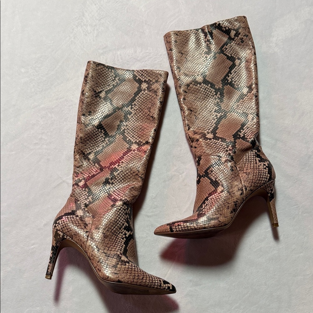 Steve Madden Kinga Pink Snake Pointed-Toe Knee High Boots - Picture 5 of 9
